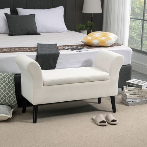 Banco de Almacenamiento con Tapa Abatible Reposabrazos y Patas de Madera para Salón 111,5x41x65 cm Crema (1/5)