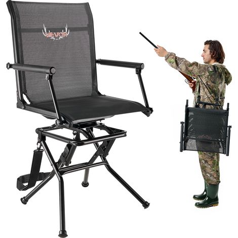 VEVOR Sedia da Caccia Campeggio Pieghevole, Sedia da Pesca con Braccioli, Seduta 520 x 530 x 930 mm Capacita di Carico 136 kg, Rotazione Silenziosa a 360°, Picnic, Giardino, Esterno