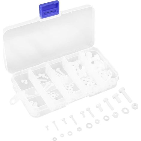 Coffret de 150pcs Assortiment Boulons Vis Tête Ronde Entièrement Filetée avec Ecrous Hexagonals et Rondelles en Nylon Blanc M2 M2.5 M3 M4 M5 (1/5)