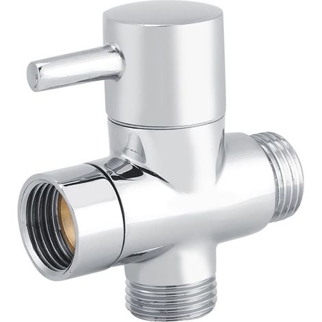 Inverseur de vanne d'arrêt 3 voies G1/2'' – Laiton massif chromé – Installation facile sur bras de douche – Contrôle efficace de l'eau (1/5)
