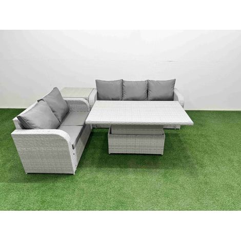 Fimous 5 Seater PE Rattan Wicker Garden Furniture Patio Conservatory Sofa Set with Adjustable Lifting Dining or Coffee Table 3 Seater Sofa Love Sofa Side Table (1/5)