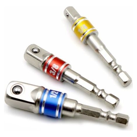 Nut driver impact socket adapters - 3 pieces, 1/4\", 3/8\", 1/2\" - For nut drivers (1/5)