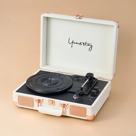(Or champagne) Mini platine vinyle portable/platine vinyle de bureau, compatible avec la lecture audio sans fil Bluetooth (1/3)