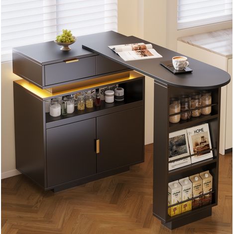 Stehtisch 115x40x99.5 cm schwarz MDF ausziehbar mit Stauraum und LED-Beleuchtung (1/5)