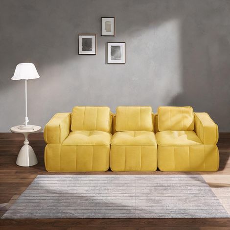 Jaune canapé modulable 4 places en tissu polyester mousse 32D (1/5)