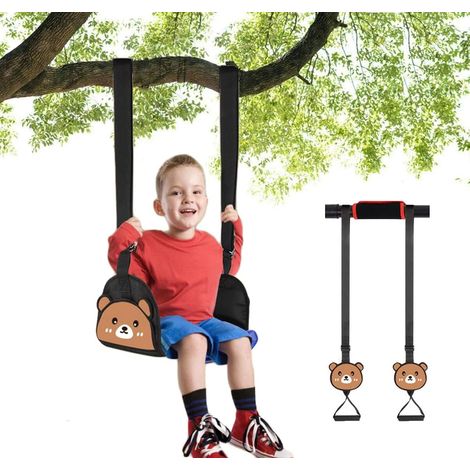 Balançoire avec siège et anneaux de suspension, siège de balançoire suspendu en toile avec cordes réglables, capacité de 50 kg, (Bear) ensemble de balançoire sécurisé pour enfants, corde de balançoire (1/4)