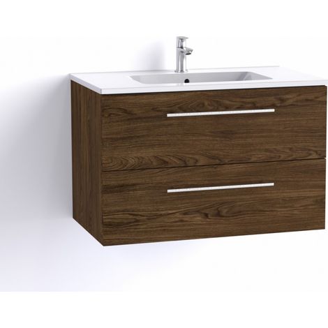 Sanitaire – Meuble double vasque suspendu Héritage Chêne 80 cm – Plan vasque céramique blanc brillant – 2 tiroirs avec ralentisseurs – Dimensions L800 x H510 x P458 mm (1/5)