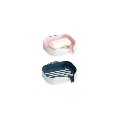 Porte-Savon avec écoulement, 2 Pièces Porte-Savon pour Salle de Bain, Porte-savon Sans Perçage Douche, Boîte à Savon Amovible en Plastique avec Drainage, Support pour éponge (1/5)