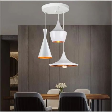 Lampe Suspension Luminaire Industrielle Contemporain Blanc Lustre Vintage en Métal pour Salon Chambre (1/4)