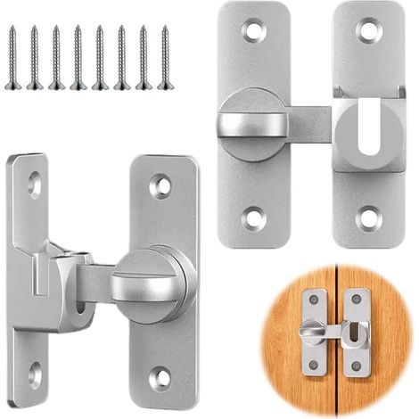 2 Paires Loquet Porte, Serrure de Fermeture Verrou Porte Coulissante 2 en 1, Verrou à Crochet 90°/180° en Alliage d’Aluminium Résistant, Pour Portes Coulissantes, Armoires, Fenêtres et Placards (1/5)
