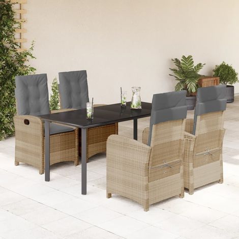 Set comedor de jardín 5 pzas con cojines ratán sintético beige vidaXL (1/5)