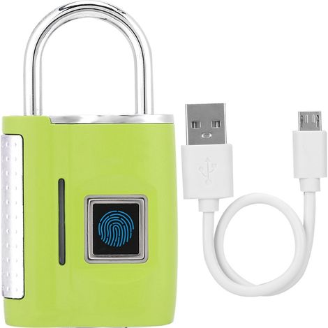 Cadenas à empreinte digitale TSA Cylindre en alliage de zinc 4mm Rechargeable USB Stockage 11 empreintes Vert pour valise sac (1/5)