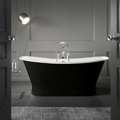 Baignoire îlot sur socle en fonte émaillée COVENTRY Noire 173 cm Peinture noire (1/4)