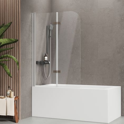 EMKE Badewannenaufsatz 140x100cm 2-teilig faltbar, Duschtrennwand für Badewanne Duschabtrennung mit Nano-Beschichtung Chrom