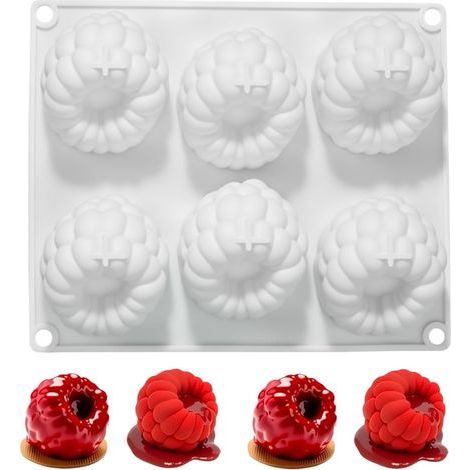 3D Framboises Moules de cuisson en silicone de qualité alimentaire Simulation Fruits Moule à gâteau réutilisable pour gâteaux, chocolat, gelée, crème glacée et pâtisserie créative (1 pièce/6 cavités) (1/5)