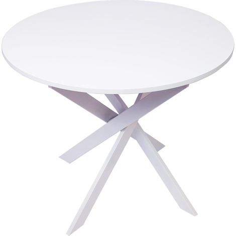 Skraut Home – Table à manger ronde fixe 90x90cm – Capacité 4 personnes – Matériaux résistants – Couleur blanc mat – Pieds métalliques laqués (1/3)