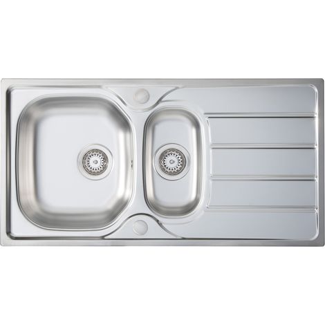 Prima 1.5 Bowl Kitchen Sink with Waste Kit 965mm L x 500mm W - Stainless Steel