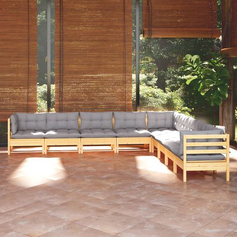 Juego de muebles de jardín 9 pzas y cojines madera maciza pino vidaXL (1/5)