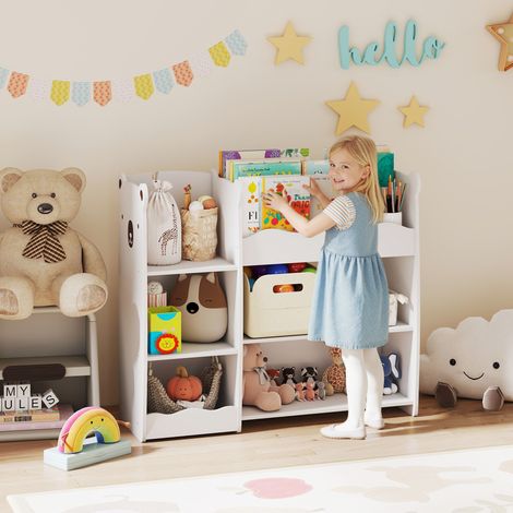 Blanc - Étagère conçu pour jouets pour enfants Étagères ouvertes Compartiments Organisateur de jouets Design ours en peluche