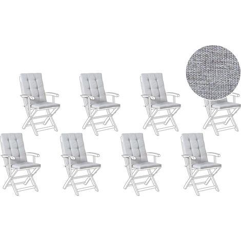 Set di 8 cuscini per sedile/schienale per sedie da esterno con lacci grigio melange Maui (1/5)