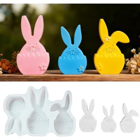 stampi in silicone a forma di coniglietto pasquale, coniglietto pasquale con fiore, stampi in silicone per colata, stampo in silicone per coniglietto pasquale primaverile, uovo di Pasqua (1/5)