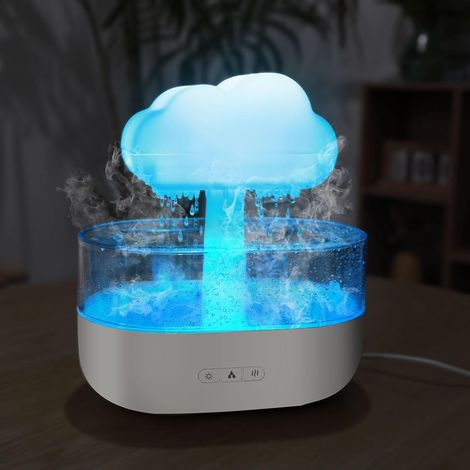 Humidificateur d'air en forme de goutte de pluie – Diffuseur d'huiles essentielles – 7 lumières LED – Son apaisant de gouttes de pluie