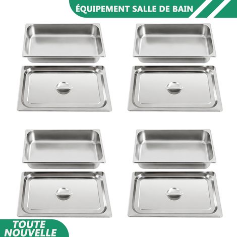 WAOBDLA 4Pcs 9L poêles de table de vapeur 201 poêle de stockage rectangle en acier inoxydable avec couvercles (1/5)