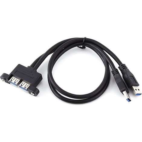 Câble d'extension USB 3.0 mâle/femelle avec fixation panneau vissable - Double port (1/5)