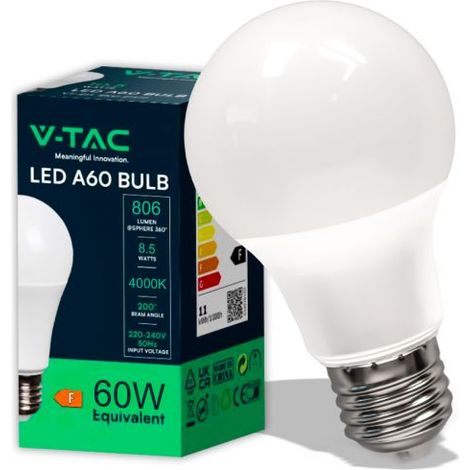 V-TAC Lampadina LED E27 8,5W A60 4000K - SKU 217261 VT-2099