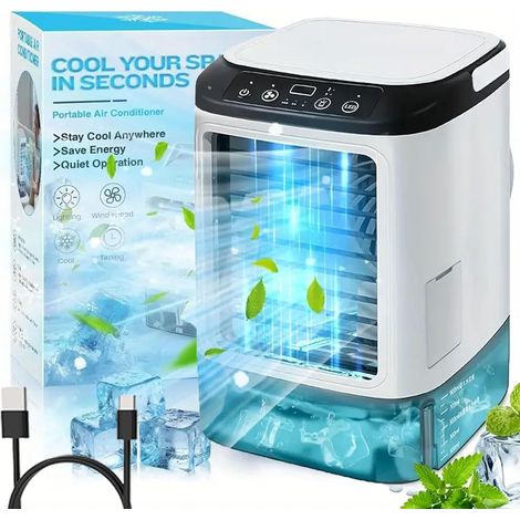 Ventilateur climatiseur portable, double brumisation, 3 vitesses, silencieux, pour la maison (1/5)