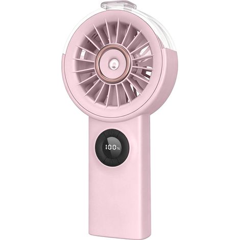 Ventilador portátil recargable con 100 velocidades, pantalla digital ABS de 7,01 pulgadas, color rosa, ideal para oficina y exteriores. (1/5)