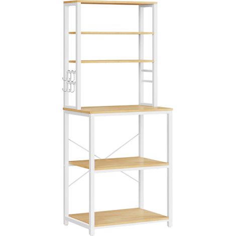 Scaffale da cucina con ripiani portaoggetti 6 ganci struttura in metallo per utensili forno a microonde stile industriale 80 x 40 x 167 cm bianco 120005645