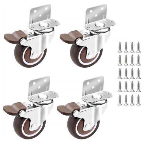 4x Roulettes - 25mm pour Meubles Petites Roulette Pivotante avec Frein et Plaque de Montage et Vis (1/5)