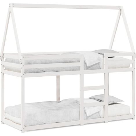 Maison Exclusive - Etagenbett mit Dach Weiß 80x200 cm Massivholz