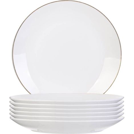 Set de 6 assiettes à dessert blanches en porcelaine avec liseré doré (Ø20cm) - AURA
