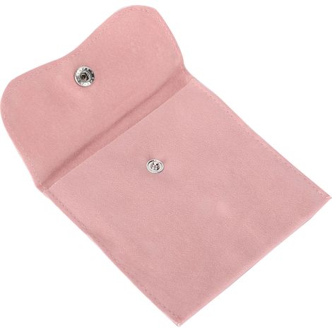 Pochette de rangement en flanelle douce, portable, pour boucles d'oreilles, colliers et bracelets, rose pâle (1/5)