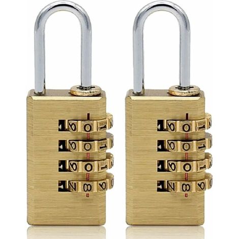 Serrure à combinaison en laiton massif 2 PCS avec cadenas 4 chiffres cuivre pour moulé sous pression l'intérieur et l'extérieur Définissez votre propre combinaison, largeur 21 mm manille longue, (1/5)