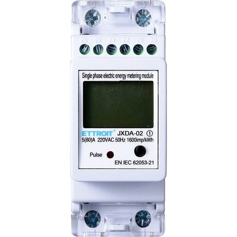 Ettroit – Compteur d'énergie électrique 220V 5(80)A – Installation sur rail DIN – Affichage numérique clair – Pour monitoring consommation