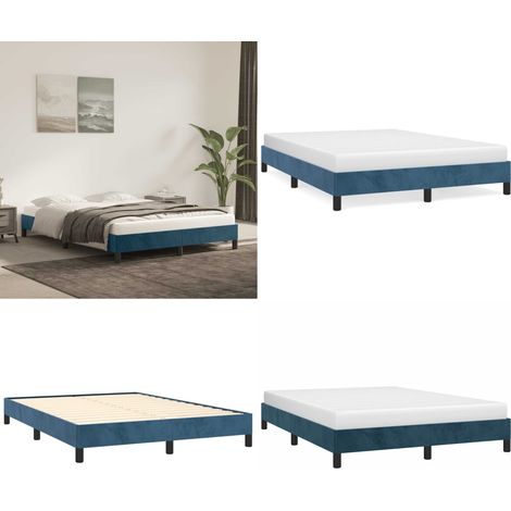 Cadre de lit sans matelas bleu foncé 140x190 cm velours - Cadre De Lit - Lit Double - Lit Velours - Lit Bleu - Meuble Chambre - Home & Living (1/5)