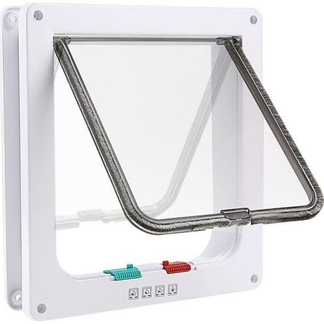 4-Position Cat Flap with Tunnel, Cutout, Dog Cat Flap, Cat Door with Lock, Small Pet Cat Flaps, Cat Mate, Lockable, Easy to Install, White (M) - Fei Yu (1/5)