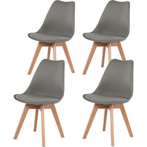 4er Set Esszimmerstühle mit Massivholzbeinen, gepolstert, Grau (1/5)