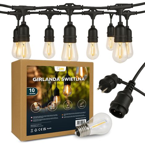 Gartenlichterkette 10m x 20 E27 Glühbirnen wasserdicht IP65 das ganze Jahr über (1/5)
