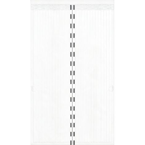 Rideau moustiquaire à rayures blanches magnétique sans perçage, fermeture automatique, cloison anti-insectes haut de gamme pour la maison estivale (1/5)