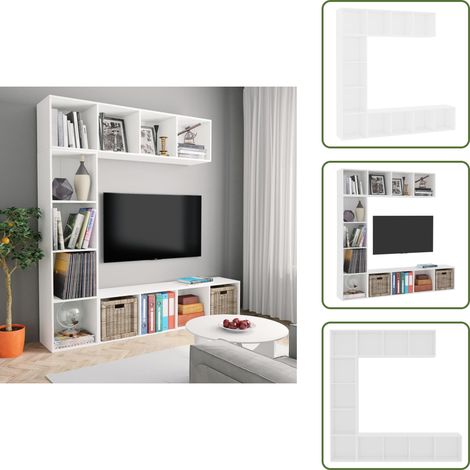Ensemble de bibliothèque/meuble TV 3 pcs Blanc 180x30x180 cm - Bibliothèque Murale - Étagère Murale - Meuble Tv - Ensemble Bibliothéque - Meubles Blancs (1/5)