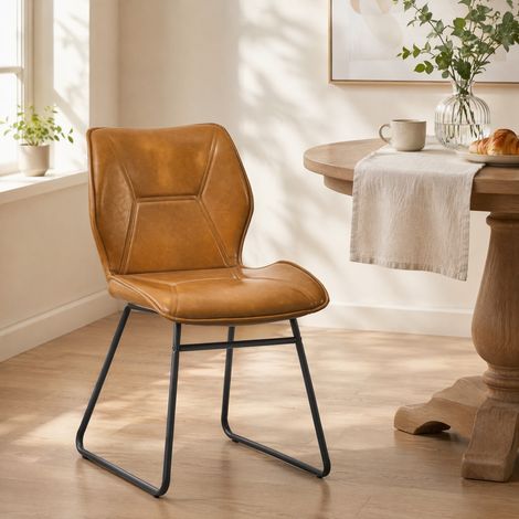 Chaises salle à manger lot de 2 simili cuir marron OKMYHOME (1/5)