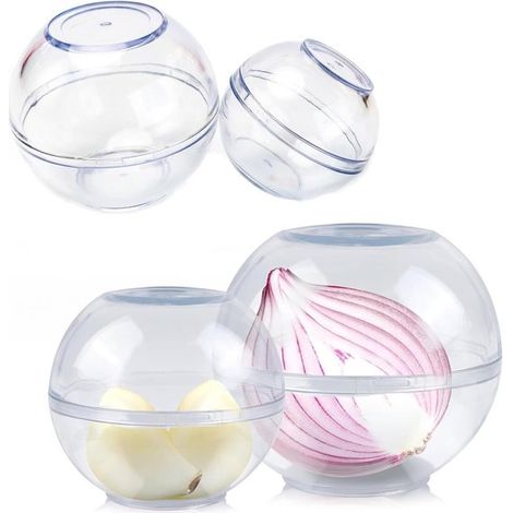 Palline conservanti all'aglio e cipolla - Set da 4 pezzi, impilabili, con diametro rispettivamente di 7 cm e 9 cm. (1/5)