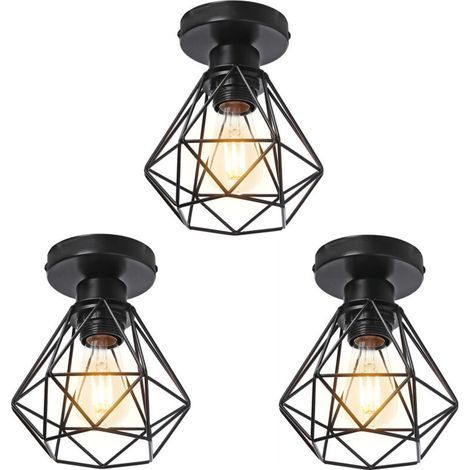 AMXCNOY Plafonnier industriel vintage E27 avec abat-jour diamant Ø16 cm, luminaire de suspension pour plafond, noir, idéal pour chambre et couloir — lot de 3 (1/5)