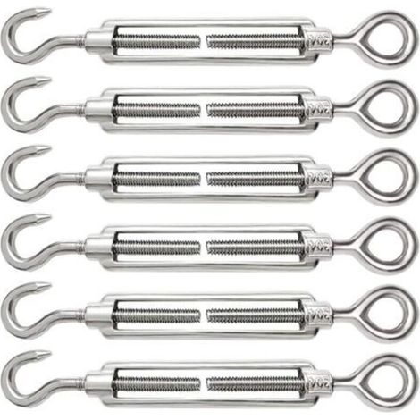 6 Pieces Cable Tensioner M6 Cable Tensioner Stainless Steel 304 Adjustable Turnbuckle Hook and Eye for Wire Tensioner Cable Steel Rope Hook Tensioner Accessories (1/5)