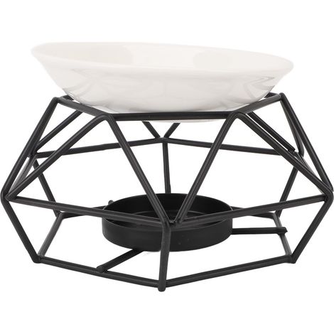 Ensemble brûleur d'huiles essentielles en fer forgé, avec plaque blanche et support noir, pour la maison et le bureau. (1/5)