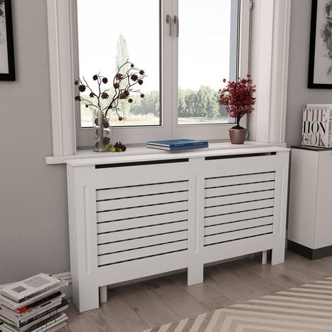 Cache-radiateur,Revêtement de radiateur Blanc 152x19x81,5 cm MDF CFW52721 (1/5)
